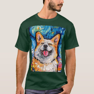 Camiseta Sorriso Welsh Corgi Retrato Starry Night Dog Art