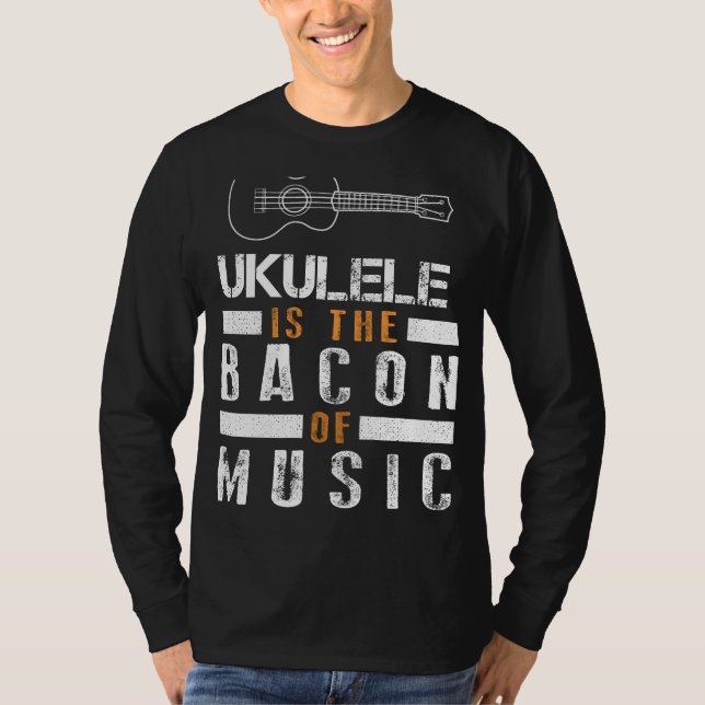 Camiseta Sorrisos Apertando: Ukulele é Bacon da Música Te (Frente)