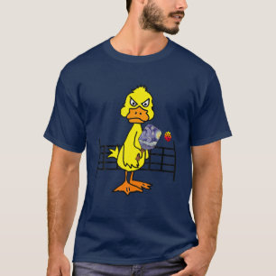 Camiseta Sorrisos Pato Amarelo Engraçado Jogando Pickleball