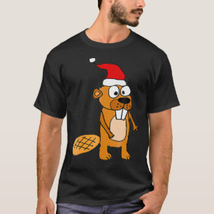 Camiseta Sorrisos XMAS Beaver Engraçado no Papai Noel