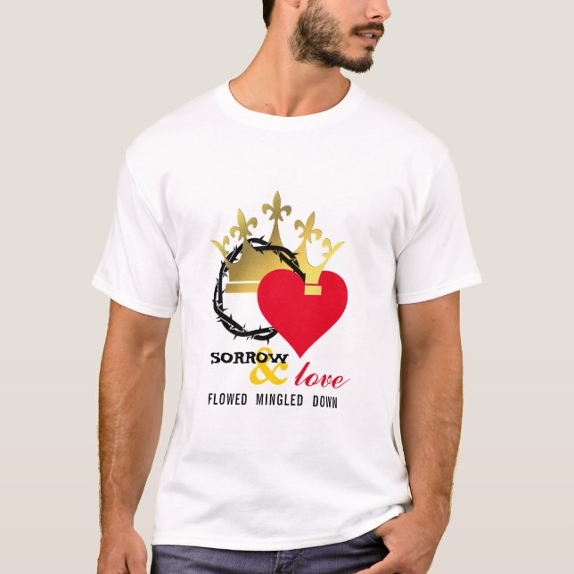 Camiseta SORROU AMOR Coroa Coração Coração Páscoa Cristã (Frente)