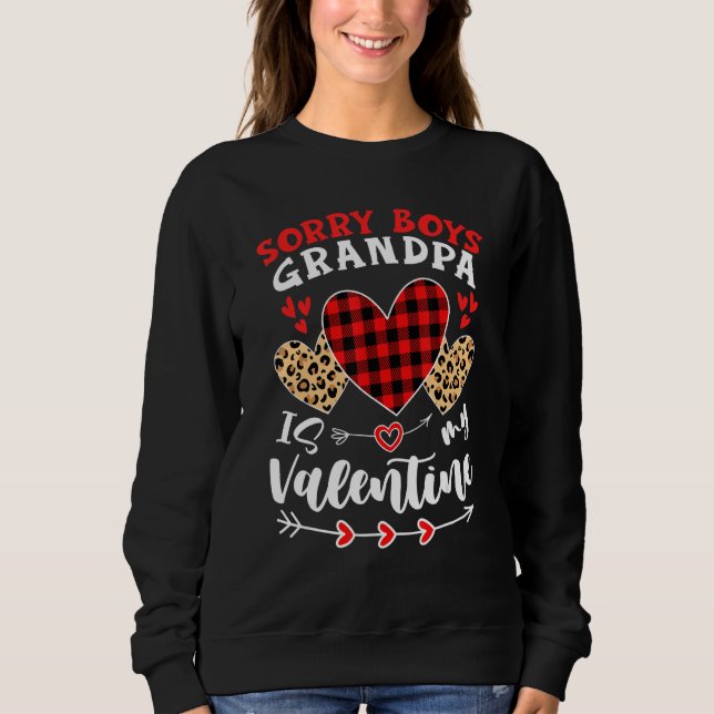 Camiseta Sorry Boys Grandpa Is My Valentine Hearts Leopard  (Frente)