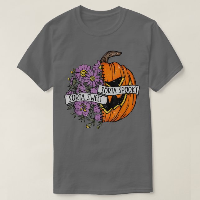 Camiseta Sorta Doce Sorta Estranho Engraçado Hallowen Pumpk (Frente do Design)