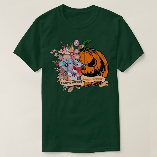 Camiseta Sorta Doce Sorta Flor Spooky Pumpkin Halloween (Frente do Design)