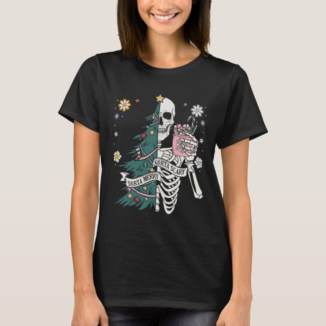 Camiseta Sorta feliz assustadora sorta natal esqueleto (Frente)