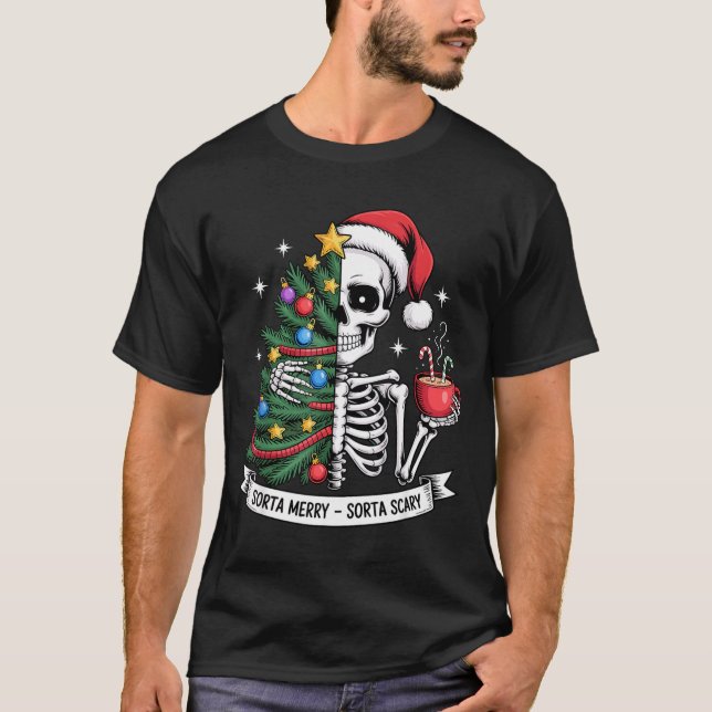 Camiseta Sorta Merry Sorta Y Santa Skeleton Cocoa Christmas (Frente)
