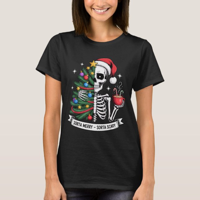 Camiseta Sorta Merry Sorta Y Santa Skeleton Cocoa Christmas (Frente)