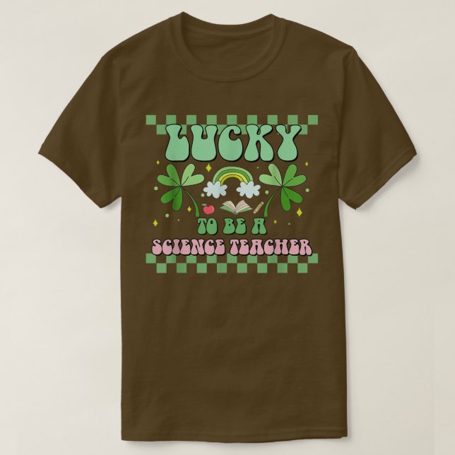 Camiseta Sorte Ser Professora De Ciência Groovy St Patricks (Frente do Design)