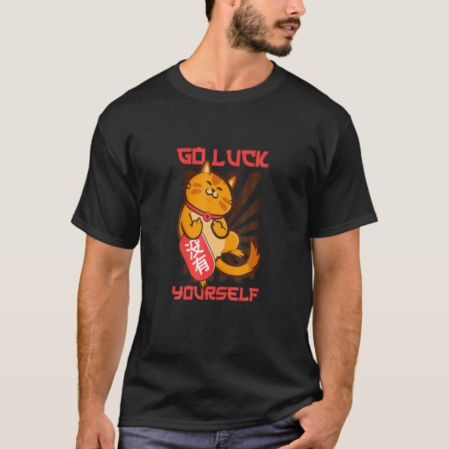 Camiseta Sorte seu Símbolo de Boa sorte Gato Sortudo (Frente)