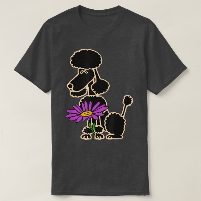 Camiseta Sorteio Cachorro de Poodle Negro com Margarida Rox (Frente do Design)