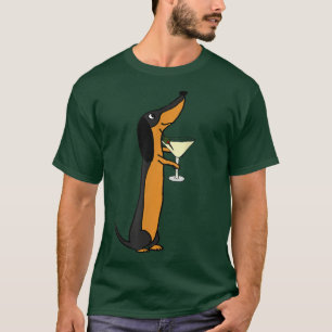 Camiseta Sorteio Engraçado Dachshund Dog Bebendo Martini