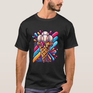 Camiseta Sorvete Baseball Cone Watercolor Art Sports Love