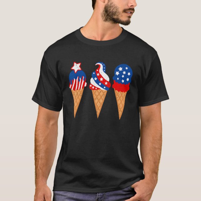 Camiseta Sorvete Branco Azul Bandeira Americana 4 De Julho (Frente)