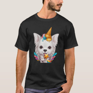 Camiseta Sorvete branco longo Casaco Chihuahua Unicorn