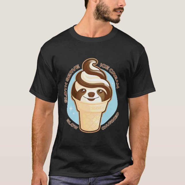 Camiseta Sorvete Cone Sloth Pun Relaxado Ajustado (Frente)