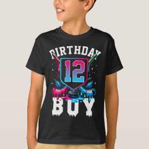 Camiseta Sorvete de aniversário de 12 anos de menino de hóq