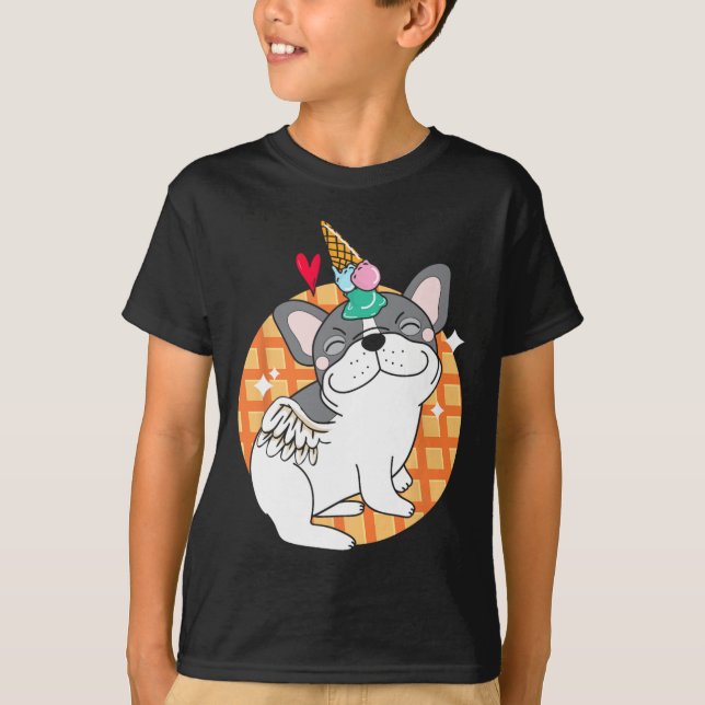 Camiseta Sorvete de Bulldog Francês Aniversário do Frenchie (Frente)