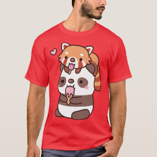 Camiseta Sorvete De Comida De Panda Vermelha E Panda Para A