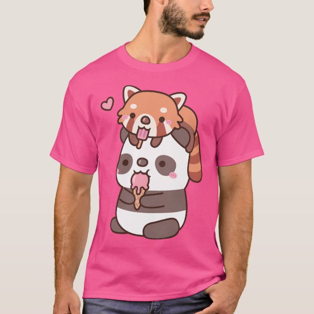 Camiseta Sorvete De Comida De Panda Vermelha E Panda Para A (Frente)