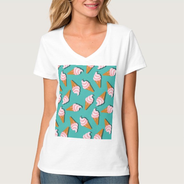 Camiseta Sorvete de cones de waffle e padrão de iogurte con (Frente)