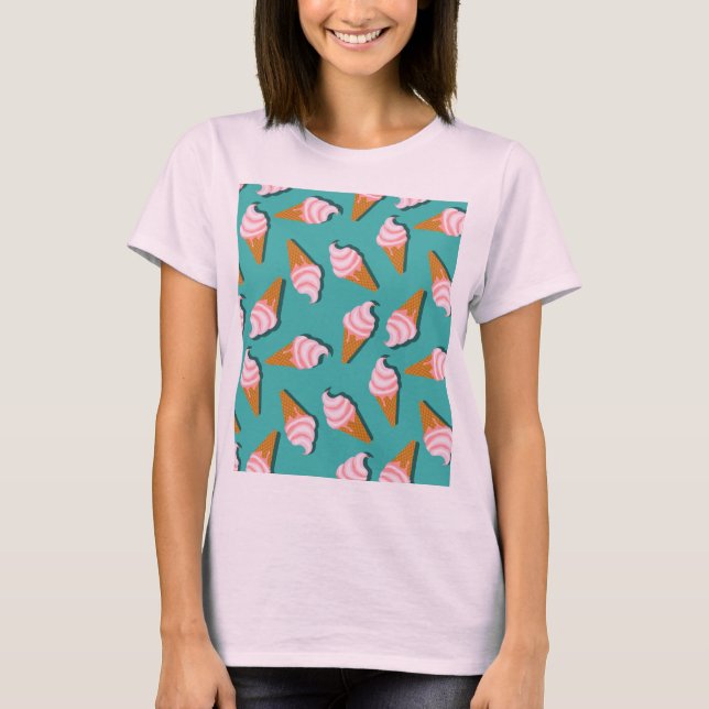 Camiseta Sorvete de cones de waffle e padrão de iogurte con (Frente)
