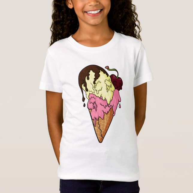 Camiseta Sorvete de crânio de banana e morango doce (Frente)
