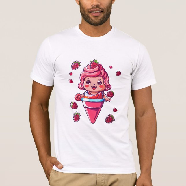 Camiseta Sorvete de framboesa Kawaii (Frente)