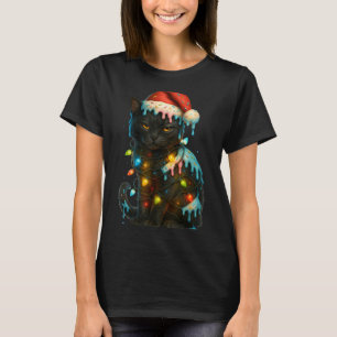 Camiseta Sorvete de Gato Preto de Natal Chapéu de Papai Noe