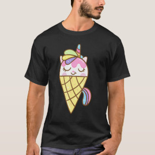 Camiseta Sorvete de Unicórnio Fofo Sobremesa de Gatinho
