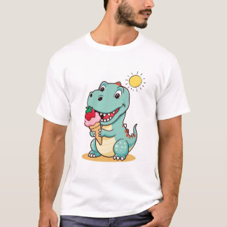 Camiseta Sorvete Dinossauro Comendo Feliz | T-Sh de Verão