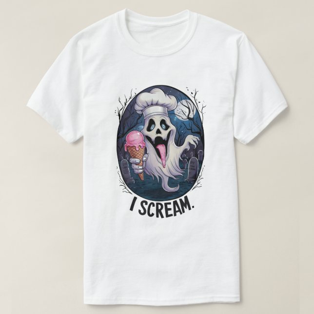Camiseta Sorvete Fantasma do Chef Spooky Halloween Engraçad (Frente do Design)