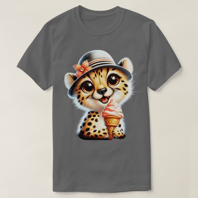 Camiseta Sorvete-leopardo-da-gueparda-branca vibes de Verão (Frente do Design)