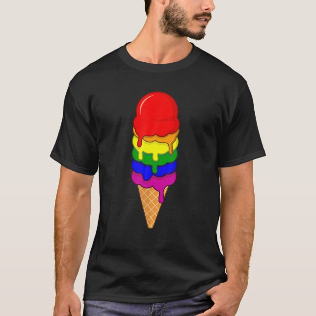 Camiseta Sorvete LGBT Mês do Orgulho LGBTQ Bandeira Arco-Ír (Frente)