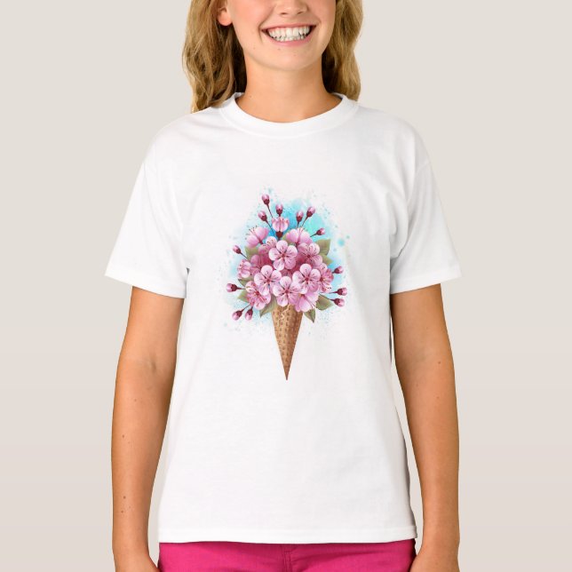 Camiseta Sorvete Waffle Rosa Sakura Cone (Frente)
