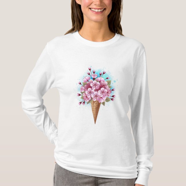 Camiseta Sorvete Waffle Rosa Sakura Cone (Frente)