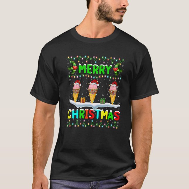 Camiseta Sorvete Xmas Lighting Santa Hat Feliz Natal (Frente)