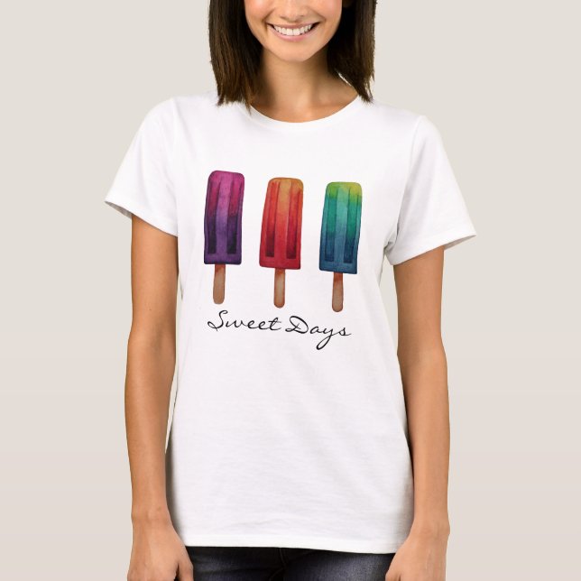 Camiseta Sorvetes de picolé de cor aquosa (Frente)
