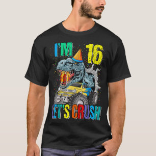 Camiseta Sou 16 Dinossauro de Caminhão de Esmagamento de Va