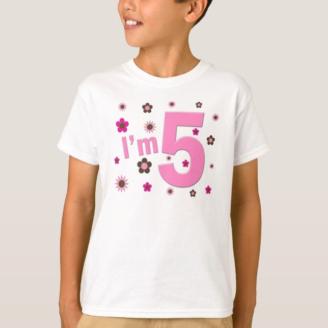 Camiseta Sou 5 Flores Rosa e Castanho (Frente)