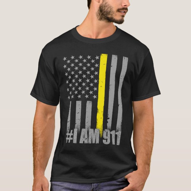 Camiseta Sou 911 Expedidor Da Polícia De Bandeira Dourada T (Frente)