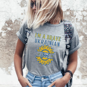 Camiseta Sou a Brave Ucraniana Girassol Amarelo Azul