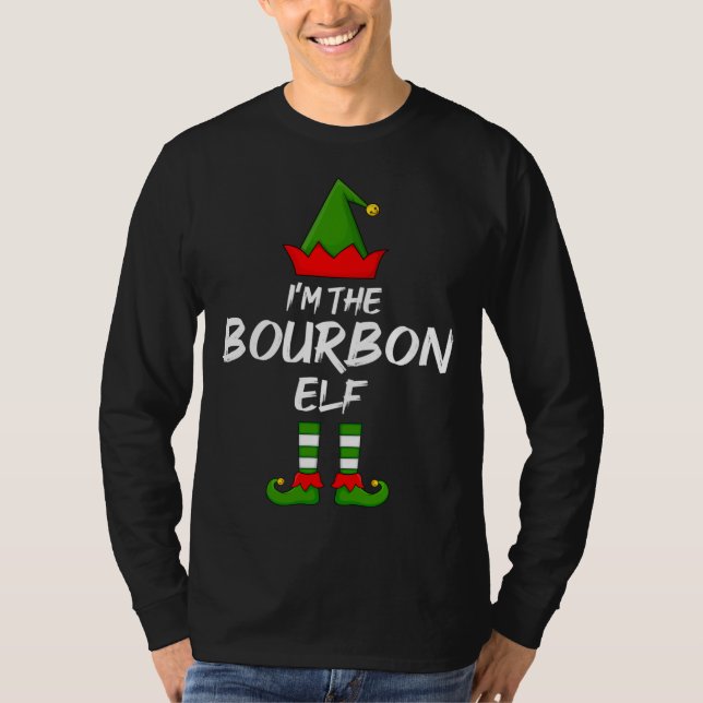 Camiseta Sou a família Bourbon Elf de Natal Engraçado Dra. (Frente)