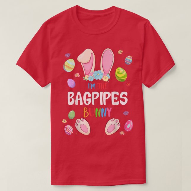 Camiseta Sou a Festa de Páscoa Coelhinha da Bagpipe. (Frente do Design)
