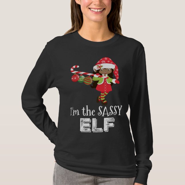 Camiseta Sou a Sassy Elf African American Girl 5 Matching (Frente)