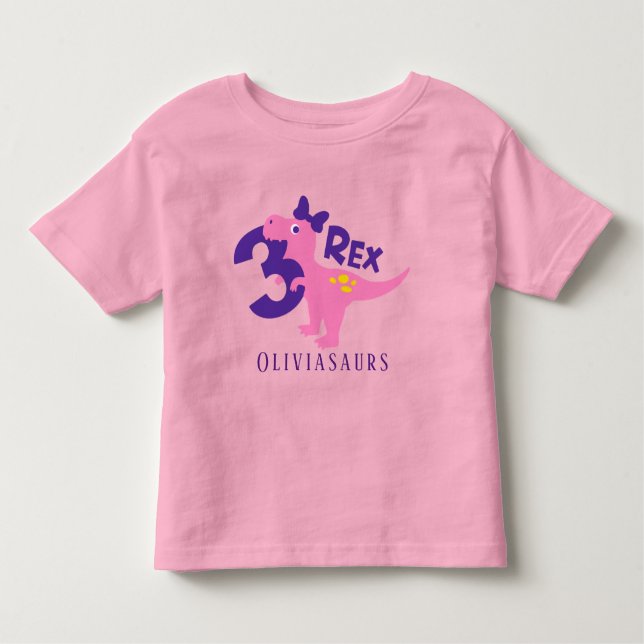 Camiseta Sou a Tríplice Rapariga Rosa Dinossauro Personaliz (Frente)