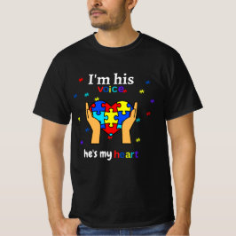 Camiseta Sou a voz dele, ele é o meu coração Autismo Consci