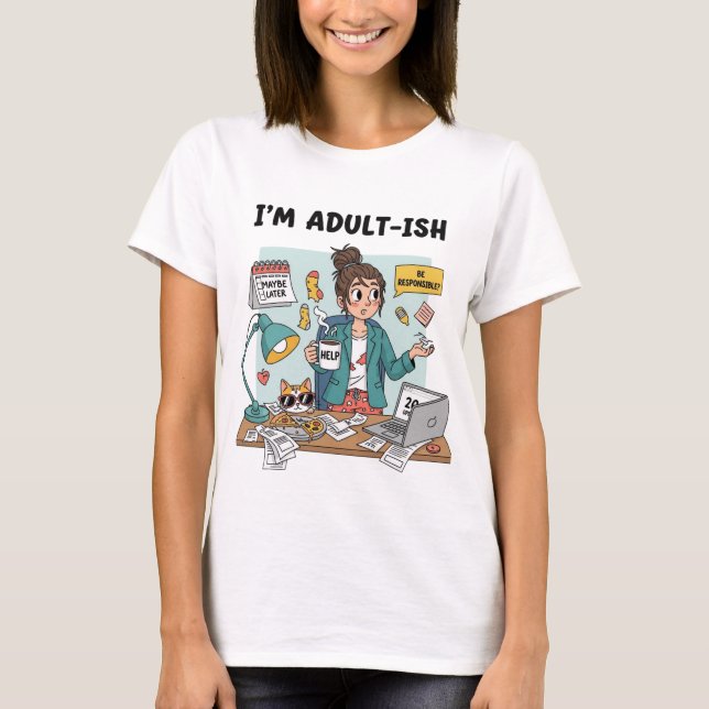 Camiseta Sou adulto - Engraçada procrastinação (Frente)