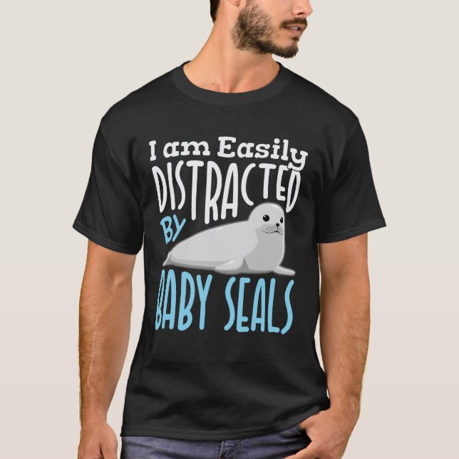 Camiseta Sou facilmente distraído por focas de bebês (Frente)