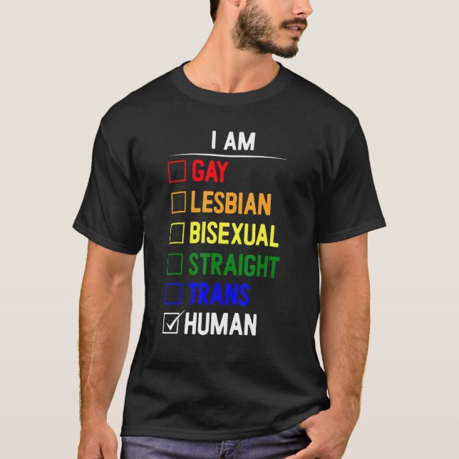 Camiseta Sou Gay Lésbica, Hetero Bissexual Transhumano (Frente)