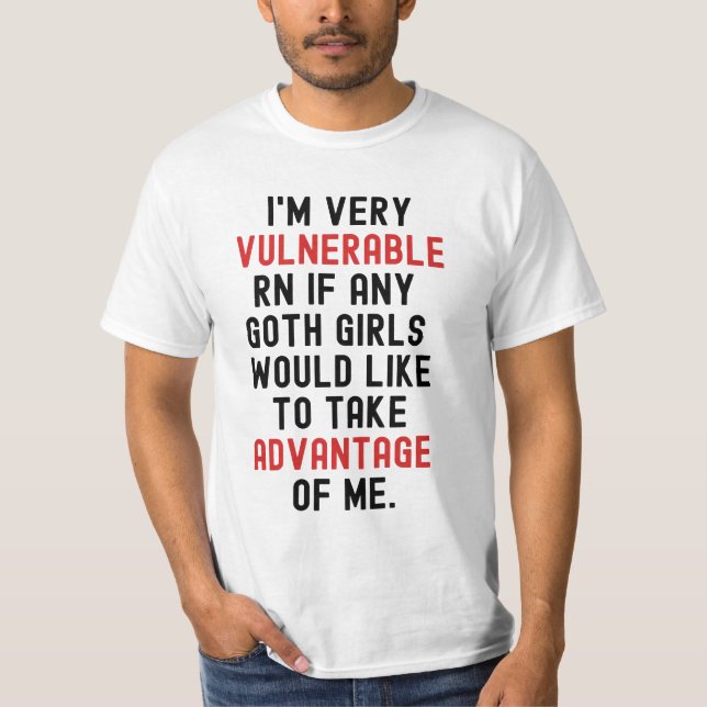 Camiseta Sou muito vulnerável Rn Gótico escuro (Frente)